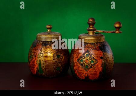 Vintage pepper and salt mill. Stock Photo