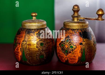 Vintage pepper and salt mill. Stock Photo