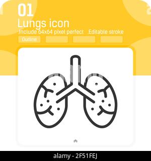 Lungs vector icon with outline style isolated on white background. Illustration trendy element thin linear symbol icon for ui, ux, web, organs, logo, Stock Vector