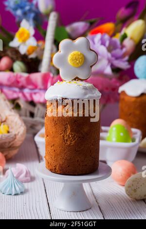 Close-up small Easter breads with cute decoration on top Stock Photo