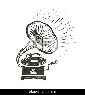 Vintage musical gramophone playing a song. Music concept vector illustration Stock Vector