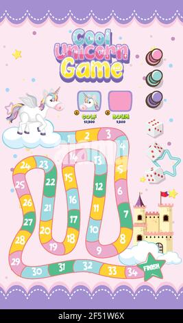 Board Game for kids in pastel unicorn style template illustration Stock Vector