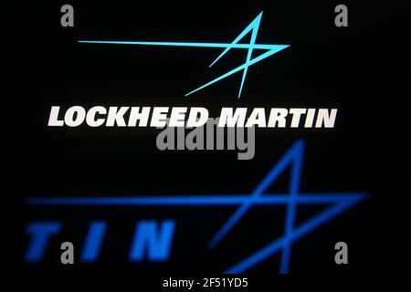 Ukraine. 23rd Mar, 2021. In this photo illustration, Lockheed Martin logo of an US aerospace company is seen displayed on a smartphone and a pc screen. Credit: SOPA Images Limited/Alamy Live News Stock Photo