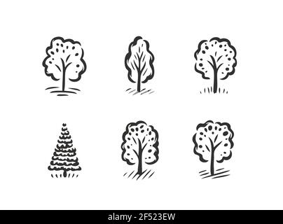 Tree symbol or label set. Nature concept, ecology icon Stock Vector