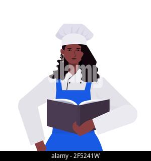 Chef Woman Holding Cook Book. Cook Lady In Professional Uniform. Cute 