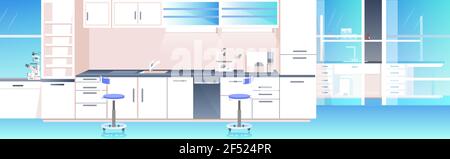 modern lab interior empty no people chemical laboratory with furniture horizontal Stock Vector