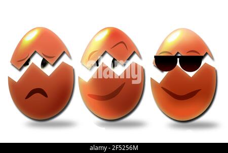 Funny eggs isolated on white background Stock Photo