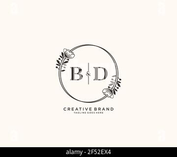 BD letters hand drawn feminine and floral botanical logo suitable for spa salon skin hair beauty boutique and cosmetic company. Stock Vector