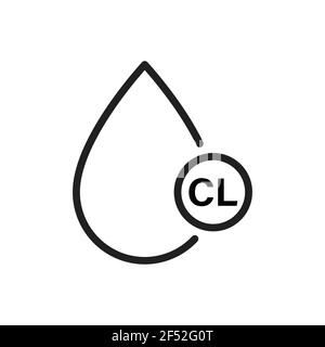 Drop with chlorine. Water containing chlorine linear icon vector for graphic design, logo, web site, social media, mobile app, ui Stock Vector