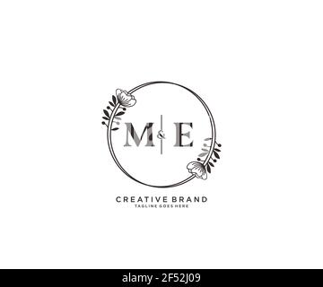 ME letters hand drawn feminine and floral botanical logo suitable for spa salon skin hair beauty boutique and cosmetic company. Stock Vector