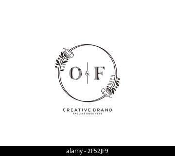 OF letters hand drawn feminine and floral botanical logo suitable for spa salon skin hair beauty boutique and cosmetic company. Stock Vector