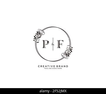 PF letters Botanical feminine logo template floral, editable premade ...