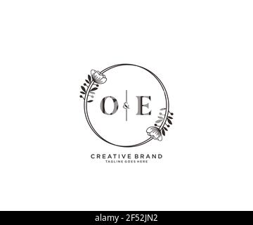 OE letters hand drawn feminine and floral botanical logo suitable for spa salon skin hair beauty boutique and cosmetic company. Stock Vector