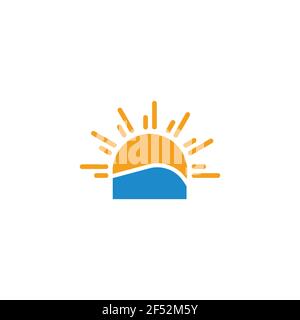 sunset ocean simple abstract geometric design logo vector Stock Vector