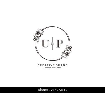 UP letters hand drawn feminine and floral botanical logo suitable for spa salon skin hair beauty boutique and cosmetic company. Stock Vector