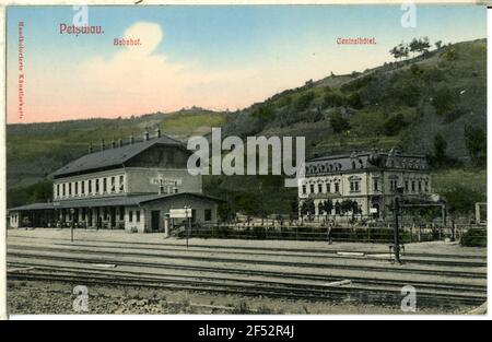 Station and Centralhotel Petschau. Station and CentralHotel Stock Photo