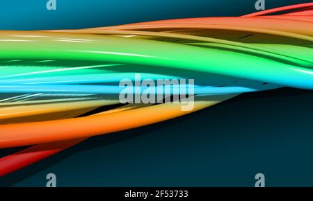 Abstract colorful swirl 3D line, cable on blue gradient background Stock Photo