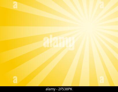 Sunlight wide background. Yellow and white color burst horizontal background. Vector illustration. Sun beam ray sunburst pattern background. Retro bri Stock Vector