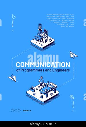 Programmers and engineers communication web banner Stock Vector