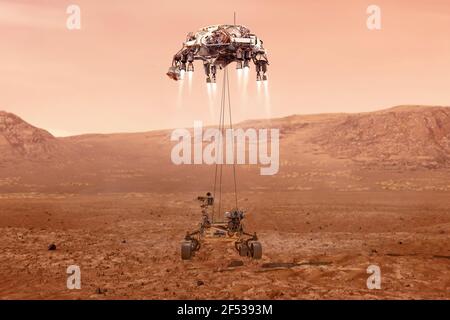 Mars rover landing on Mars for planet exploration.Elements of this image furnished by NASA 3D illustration Stock Photo