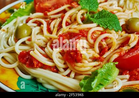 Pasta saltata - traditional Ethiopian dish that originated Stock Photo