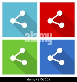 Share icon set, flat design vector illustration in eps 10 for webdesign and mobile applications in four color options. Stock Vector