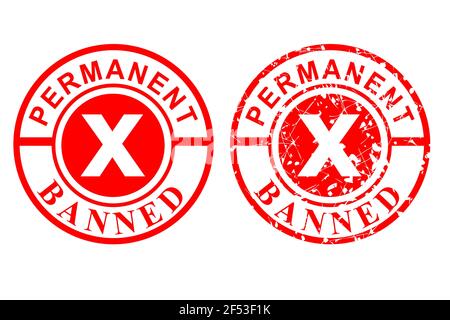 Vector, Clean and Rust Red Rubber Stamp, Permanent Banned, Isolated on White Stock Vector