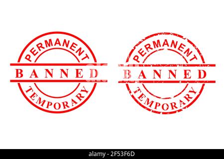 Vector, Clean and Rust Red Rubber Stamp, Permanent Banned, Isolated on White Stock Vector