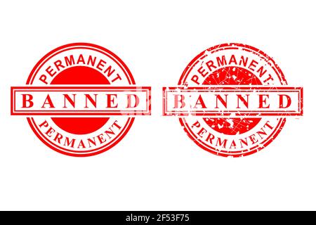 Vector, Clean and Rust Red Rubber Stamp, Permanent Banned, Isolated on White Stock Vector