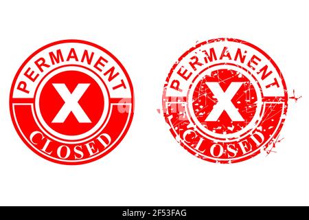 Vector, Clean and Rust Red Rubber Stamp, Permanent Closed, Isolated on White Stock Vector