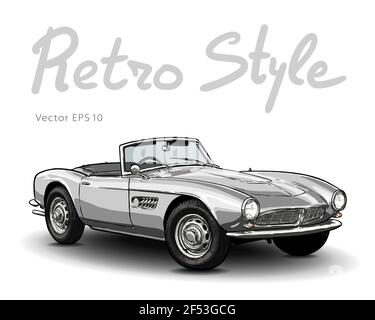 Retro car cabriolet technical draw isolated on white Stock Vector