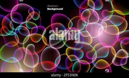 Abstract colorful soap bubbles on black wallpaper vector illustration. Stock Vector