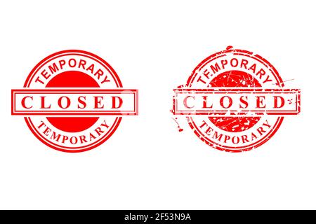 Vector, Clean and Rust Red Rubber Stamp, Temporary Closed, Isolated on White Stock Vector