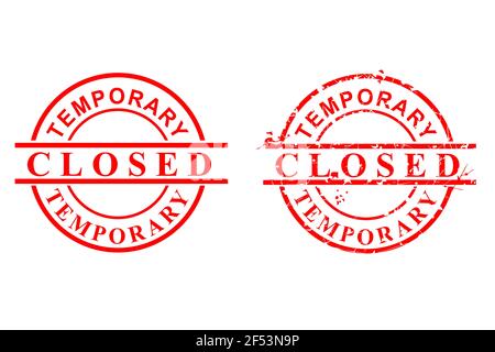 Vector, Clean and Rust Red Rubber Stamp, Temporary Closed, Isolated on White Stock Vector