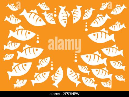 Big and small fishes come together forming a circle for emergency marine meeting. Fun concept for marine life vector cartoon illustration isolated on Stock Vector