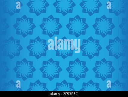 Dark blue abstract flower design as seamless repeat pattern isolated on saturated bright blue and fades towards the sides. Vector background with focu Stock Vector