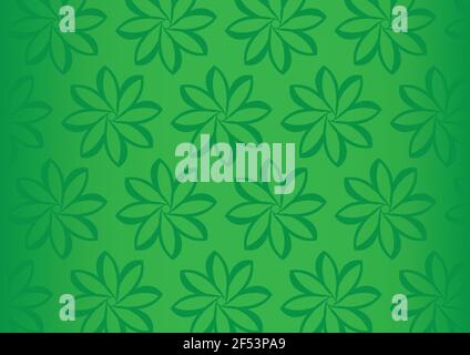 Bright green vector background with simple floral repeat pattern with focus in the center. Stock Vector