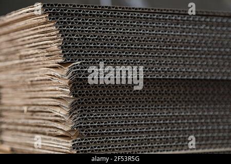 Close-up of new folded paperboard boxes in a stock Stock Photo