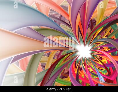 Spiral Petal Fireworks computer-generated image. Abstract fractal of Beautiful flower of ribbons. Background for wallpaper, album, poster, booklet. Di Stock Photo