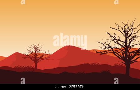 Incredible Mountain views at dusk from the suburbs. Vector illustration Stock Vector