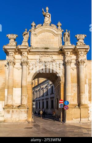 geography / travel, Porta Rudiae, Lecce, built 15th century / 1703, Italy, Apulia, Salento, Additional-Rights-Clearance-Info-Not-Available Stock Photo