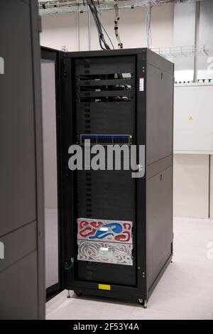 Sofia, Bulgaria - Mar 23 2021: Installing the supercomputer in Sofia Tech park - the biggest in Eastern Europe. Stock Photo