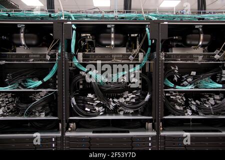 Sofia, Bulgaria - Mar 23 2021: Installing the supercomputer in Sofia Tech park - the biggest in Eastern Europe. Stock Photo