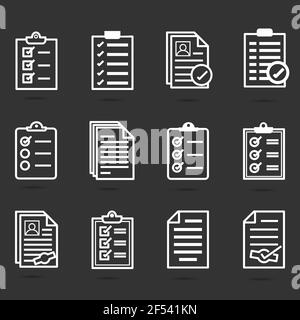 Set of record checklist paper to report. Business check and resume document flat icon. Premium thin line vector illustrator. Stock Vector