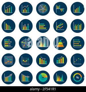 Set of chart for report icon. Variety flat icon vector illustration ...