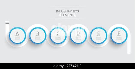 Abstract elements of graph infographic template with label, integrated circles. Business concept with 6 options. For content, diagram, flowchart, step Stock Vector