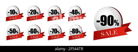 Discount percent collection of labels and tags. Shopping Sale banners. Vector illustration Stock Vector