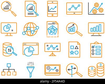 Business data communication information technology outline icon. Data analysis vector. Stock Vector