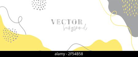 Organic abstract long vector banner template for social media. Trendy yellow gray background with copy space for text. Facebook cover Stock Vector