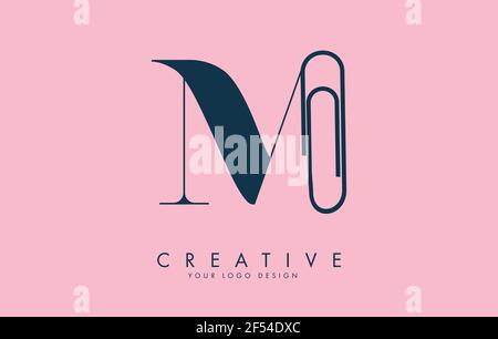 M letter logo design from paper clip. Business and education logo concept. Creative vector illustration with letter M. Stock Vector
